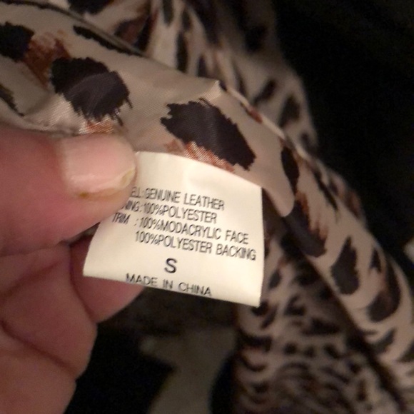 moda international coat black leather faux fur s - Picture 7 of 8